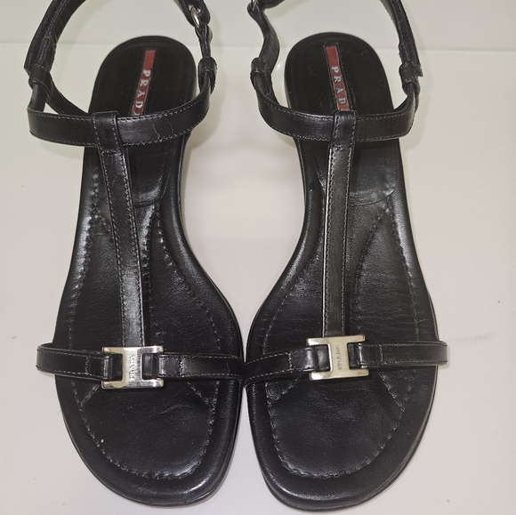 Vintage PRADA open toe slingback kitten heels sandals Size 39.5 / US 8.5 - Picture 11 of 15